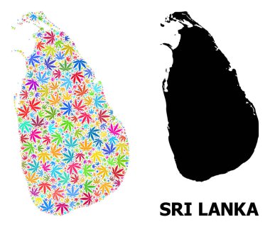Parlak Ot Yaprakları Sri Lanka 'nın Vektör Mozaik Haritası ve Katı Harita