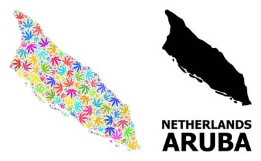 Aruba Renkli Marihuana Adasının Vektör Mozaik Haritası ve Katı Harita