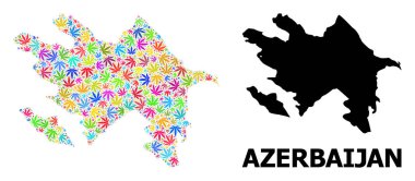 Parlak Ot Yaprakları Azerbaycan Vektör Kolajı Haritası ve Katı Harita