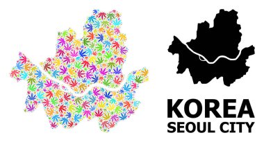 Renkli kenevir yaprakları ve Katı Harita Seul Belediyesi Vektör Mozaik Haritası