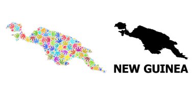 Renkli Ot Yaprakları ve Kolaj Haritası Yeni Gine Adası