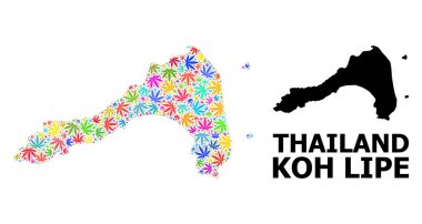 Parlak Hemp Yaprakları ve Katı Harita Koh Lipe Vektör Mozaik Haritası