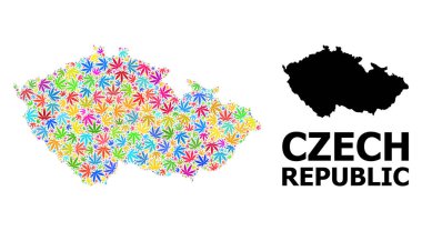 Çek Psikedelik Cumhuriyeti 'nin Vektör Mozaik Haritası Baldıran Yaprakları ve Katı Harita