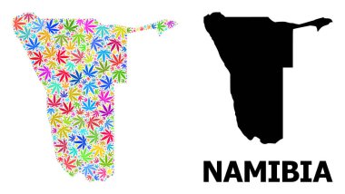 Renkli Kenevir Yaprakları Namibya Vektör Kolajı Haritası ve Katı Harita