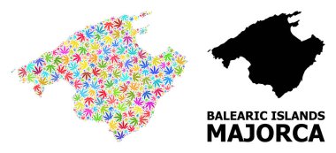 Renkli Marihuana Yaprakları Majorca Vektör Kolajı Haritası ve Katı Harita