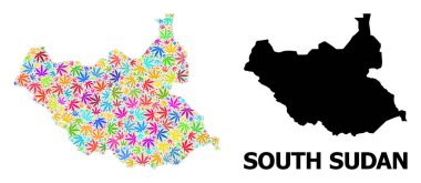 Parlak kenevir yaprakları ve Kolaj Güney Sudan Haritası