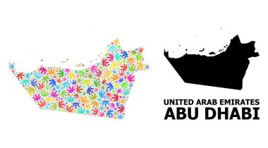 Abu Dabi Renkli Kenevir Yaprakları ve Katı Haritası Vektör Mozaik Haritası