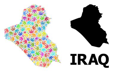 Irak 'ın Renkli Kenevir Yaprakları ve Katı Haritası Vektör Mozaik Haritası