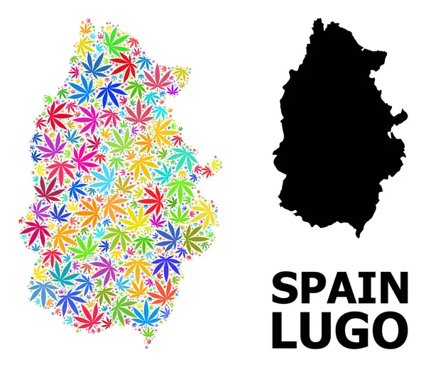 Vector Mosaic Map of Lugo Province of Psychedelic Weed Leaves and Solid Map — Stock Vector