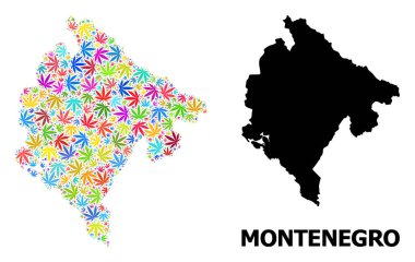 Karadağ 'ın Renkli Kenevir Yaprakları ve Somut Haritası Vektör Kolajı