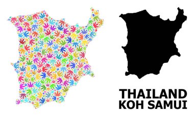 Psikedelik Esrar Yaprakları ve Sağlam Harita Koh Samui 'nin Vektör Mozaik Haritası