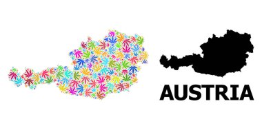 Avusturya 'nın Renkli Kenevir Yaprakları ve Katı Haritası Vektör Mozaik Haritası