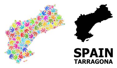 Tarragona 'nın Parlak Kenevir Yaprakları ve Katı Haritası Vektör Mozaik Haritası