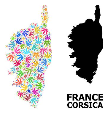 Renkli Ot Yaprakları Korsika Kolajı Haritası ve Katı Harita