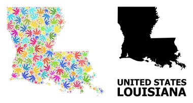 Louisiana Eyaletinin Vektör Mozaik Haritası Parlak Marihuana Yaprakları ve Katı Harita