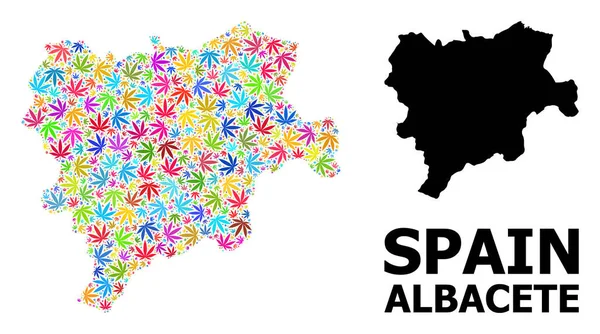 Wektorowa mapa mozaiki Albacete Prowincja Jasnych Liści konopi i Solid Map — Wektor stockowy