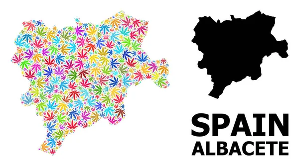 Albacete Eyaletinin Vektör Mozaik Haritası Parlak Kenevir Yaprakları ve Katı Harita