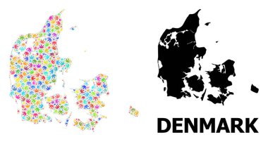 Danimarka Saykodelik Ot Yaprakları ve Katı Haritası Vektör Mozaik Haritası