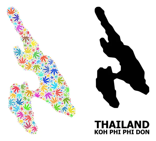 Renkli Esrar Yaprakları ve Katı Haritası 'nın Koh Phi Don Vektörü Mozaik Haritası