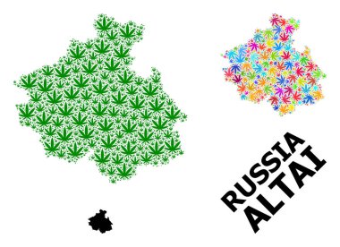 Altai Parlak ve Yeşil Kenevir Yaprakları ve Somut Harita Vektörü Mozaik Haritası