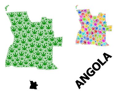 Angola 'nın Renkli ve Yeşil Kenevir Yaprakları ve Kolaçan Haritası