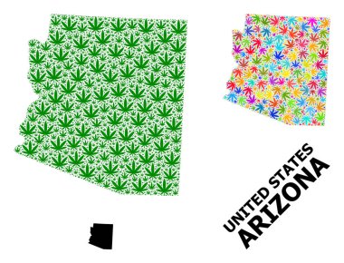 Arizona Eyaletinin Parlak ve Yeşil Kenevir Yaprakları ve Kolaj Haritası
