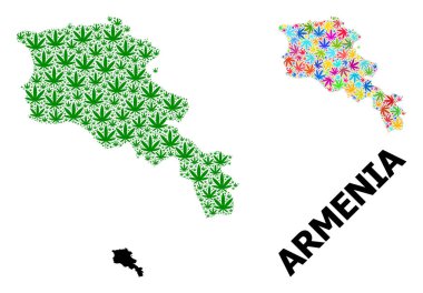 Vektör Mozaik Ermenistan 'ın Renkli ve Yeşil Baldıran Yaprakları ve Katı Haritası