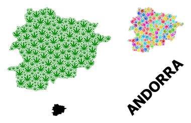 Psikedelik ve Yeşil Ot Yaprakları Andorra 'nın Vektör Mozaik Haritası