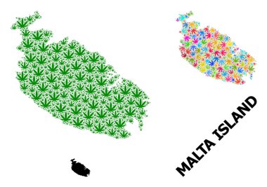Malta 'nın Renkli ve Yeşil Kenevir Yaprakları ve Kolaj Haritası