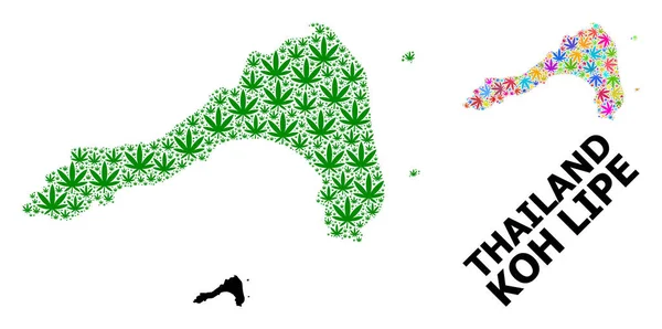 Wektor Collage Mapa Koh Lipe of Bright and Green Marijuana Lives and Solid Map — Wektor stockowy