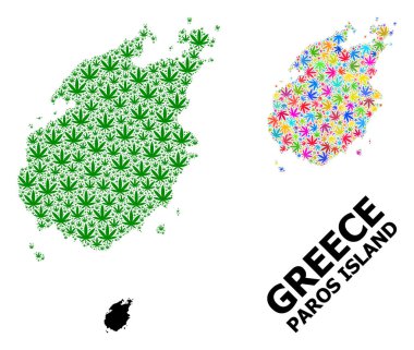 Renkli ve Yeşil Kenevir Yaprakları ve Kolaçan Haritası Paros Adası
