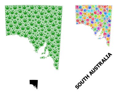 Parlak ve Yeşil Kenevir Yaprakları Güney Avustralya Vektör Kolajı Haritası