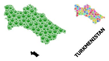 Türkmenistan 'ın Parlak ve Yeşil Kenevir Yaprakları ve Kolaçan Haritası