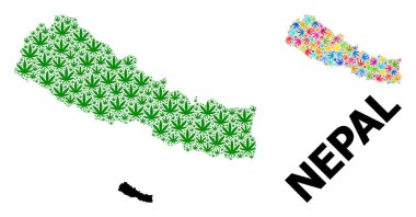 Renkli ve Yeşil Kenevir Yaprakları ve Katı Haritası 'nın Vektör Mozaik Haritası