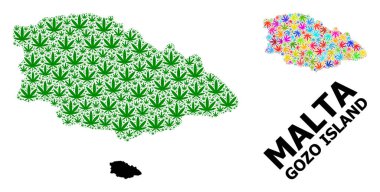 Renkli ve Yeşil Baldıran Yaprakları ve Katı Harita 'nın Vektör Mozaik Haritası