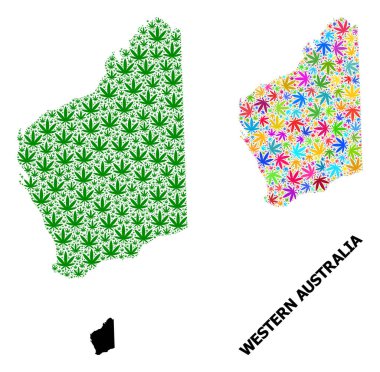 Batı Avustralya 'nın Psikedelik ve Yeşil Kenevir Yaprakları ve Katı Haritası Vektör Mozaik Haritası