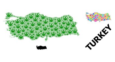 Türkiye 'nin Parlak ve Yeşil Ot Yaprakları ve Katı Haritası Vektör Mozaik Haritası