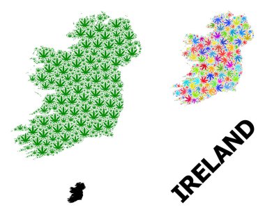 İrlanda 'nın Psikedelik ve Yeşil Kenevir Yaprakları ve Kolaj Haritası