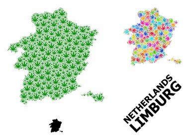 Limburg 'un Psikedelik ve Yeşil Kenevir Yaprakları ve Katı Haritası Vektör Mozaik Haritası