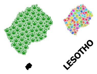 Renkli ve Yeşil kenevir yaprağı Lesotho Vektör Kolajı Haritası