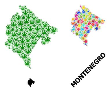 Karadağ 'ın Parlak ve Yeşil Kenevir Yaprakları ve Somut Haritası Vektör Mozaik Haritası