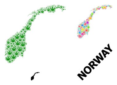 Norveç 'in Psikedelik ve Yeşil Ot Yaprakları ve Katı Haritası Vektör Mozaik Haritası