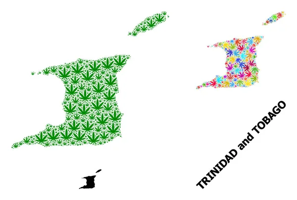 Векторная коллекционная карта Тринидада и Тобаго из листьев психоделических и зеленых сорняков и векторная карта — стоковый вектор