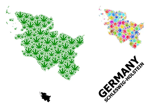 Mapa kolażu wektorowego w stanie Szlezwik-Holsztyn Kolorowe i zielone liście chwastów i solidna mapa — Wektor stockowy