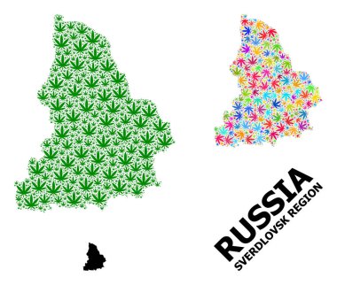 Sverdlovsk Renkli ve Yeşil Kenevir Yaprakları ve Katı Haritası Vektör Mozaik Bölgesi