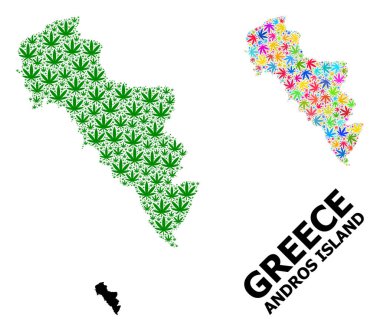 Yunanistan 'ın Vektör Mozaik Haritası - Parlak ve Yeşil Esrar Yaprakları ve Katı Haritası