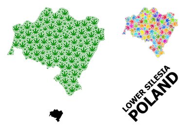 Aşağı Silezya 'nın Parlak ve Yeşil Kenevir Yaprakları ve Katı Haritası Vektör Mozaik Haritası