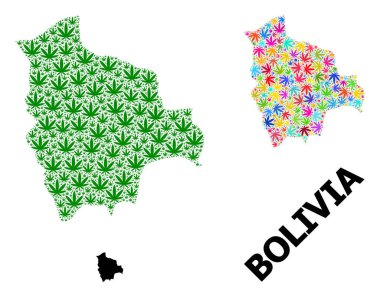 Renkli ve Yeşil Ot Yaprakları Bolivya Vektör Kolajı Haritası