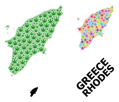 Rodos 'un Renkli ve Yeşil Marihuana Yaprakları ve Kolaj Haritası