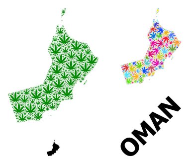 Umman 'ın Renkli ve Yeşil Kenevir Yaprakları ve Kolaj Haritası